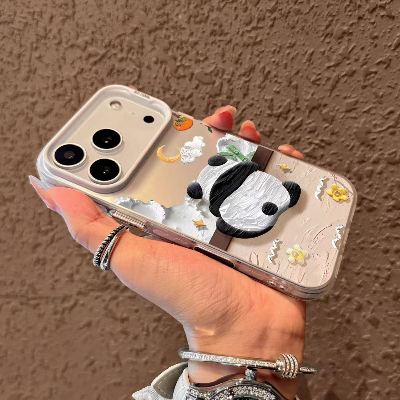 

Серебристый чехол для телефона с лазающей пандой для Apple 15/16/17 Pro и 12/13/14 Pro Max iPhone 11