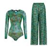 Long-sleeved Sunscreen Swimsuit Women's High Elastic Thickened Mesh Loose Trousers European and American Swimwear Fitness One-piece