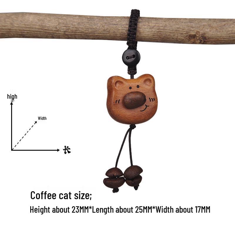 Peach Wood Coffee Bean Teddy Bear Heart Handbag Charm Pendant Keychain