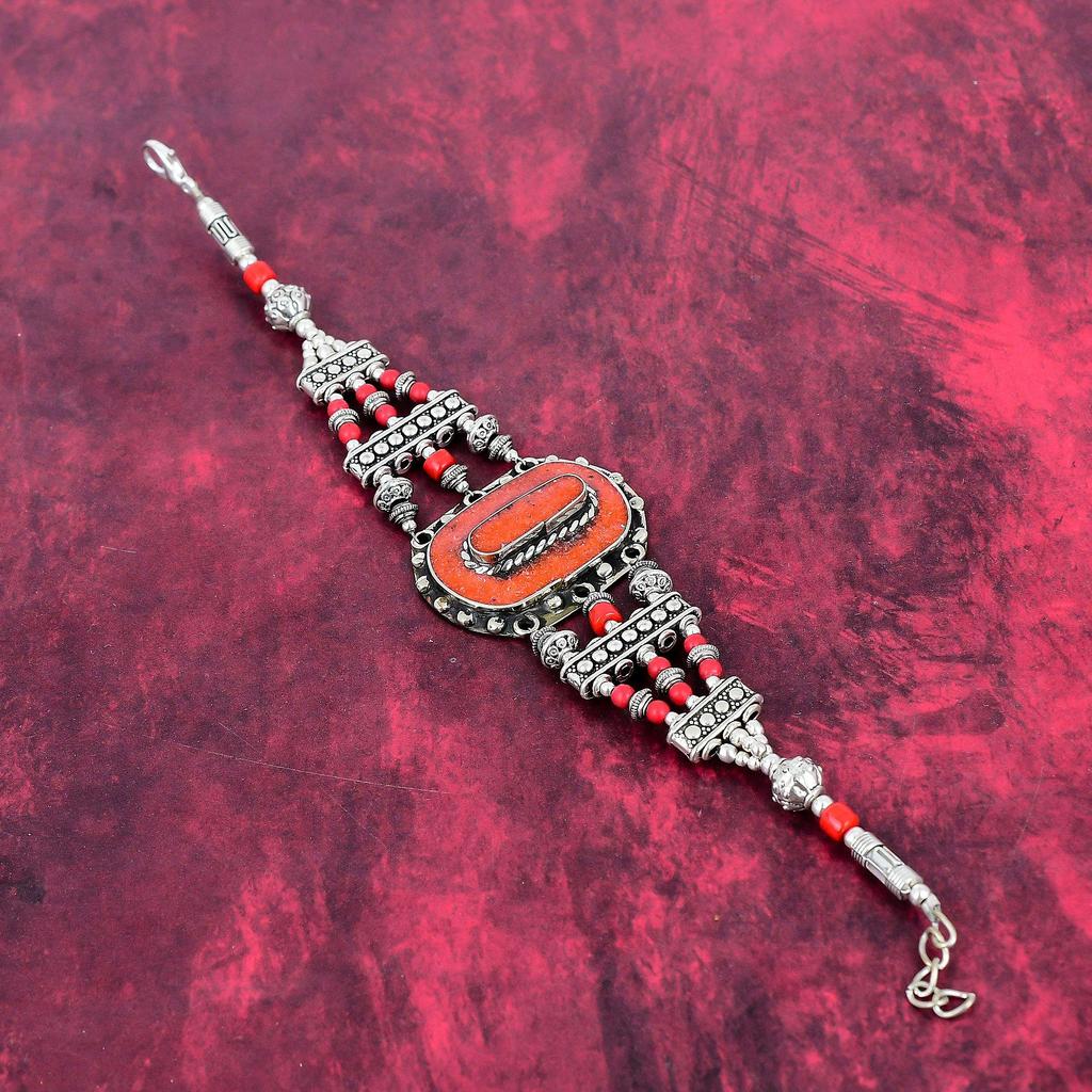 Koralle Handgefertigtes Edelsteinarmband, 925 Massiv Sterlingsilber Antikschmuck Armband, Für Verlobungsgeschenk