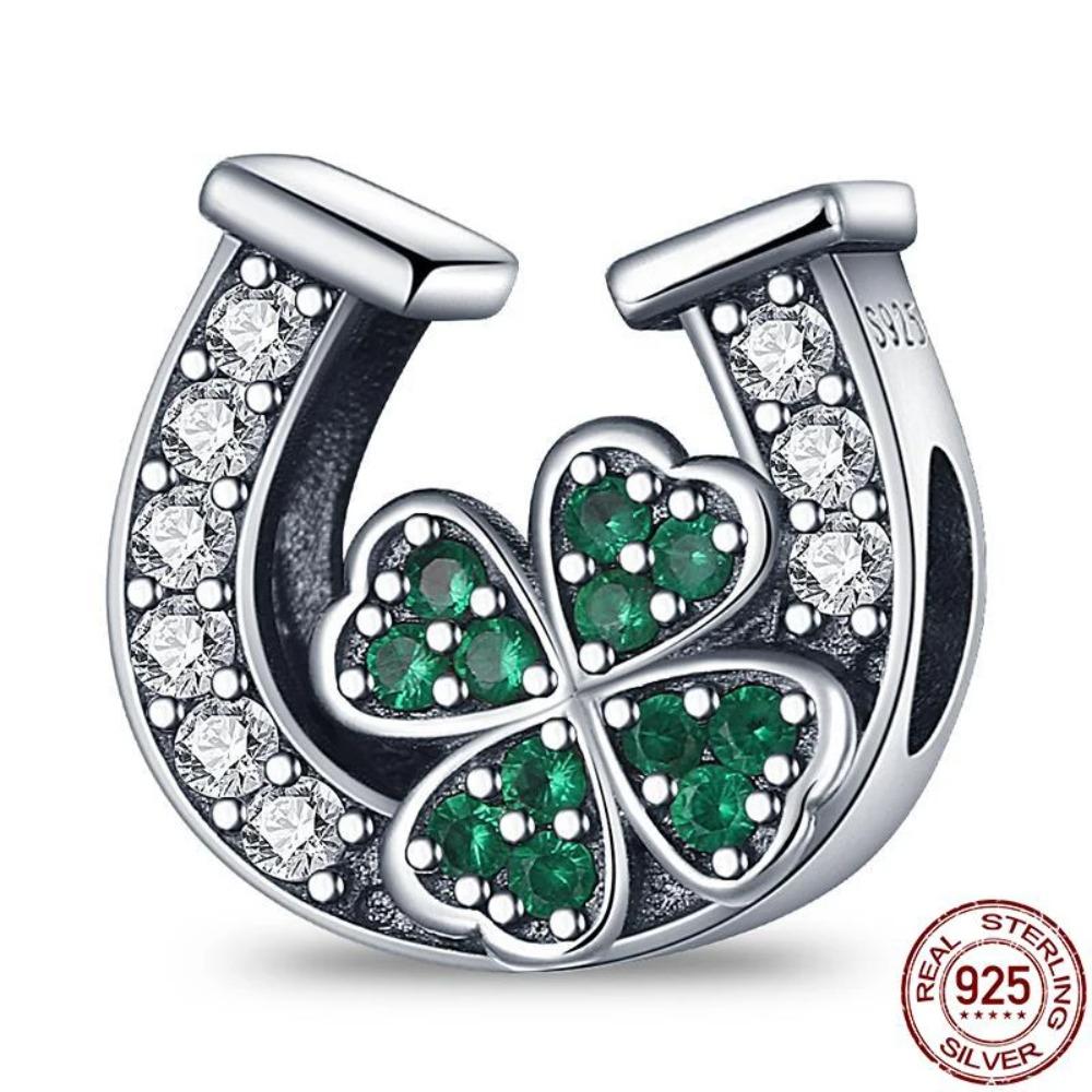 925 Silver Four Leaf Clover Pendant Green Lucky Charm Beads DIY Jewelry for Women Bracelet Making Diy