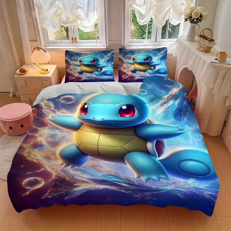3pcs Squirtle Pokémon Quilt Set Soft and Comfortable Bedroom, Guest Room and Dorm Decor Bedding Set F085