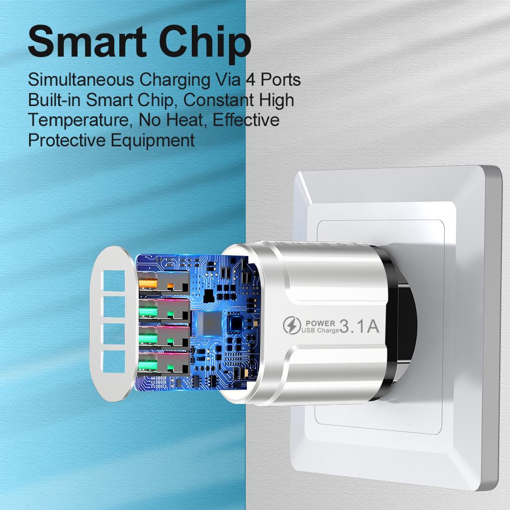 Multi-Port 4-USB Butterfly Travel Charger, 5V/2.4A, EU/US/UK Compatible