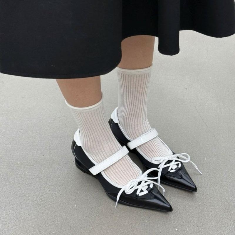 Pointed Toe Mary Jnae Shoes Women Autumn 2025 Sexy Mid Heels Work Dress Sandals Large Size 34-43 Chunky Lace Up Shallow Shoes