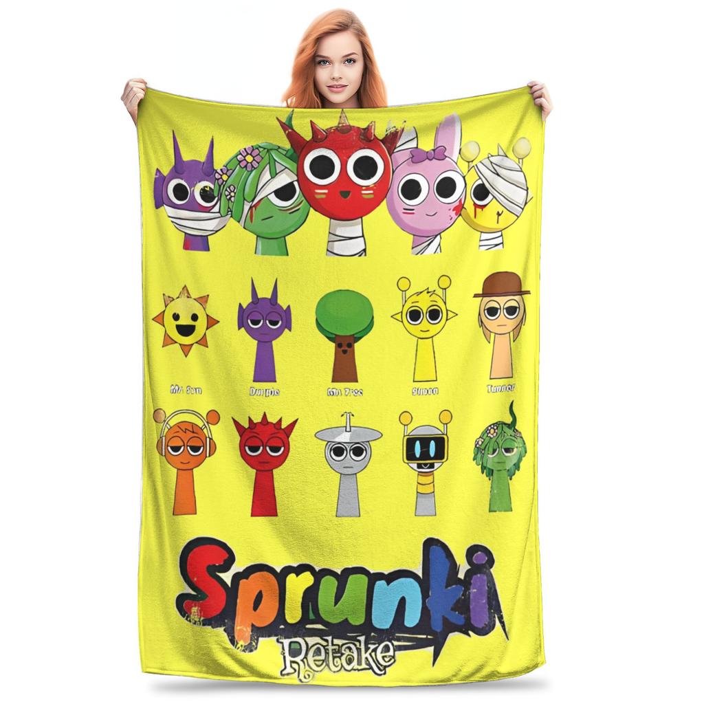 Incredibox Sprunki Game Blanket Fleece Spring/Autumn  Portable Warm Throw Blanket for Home Outdoor Plush Thin Quilt