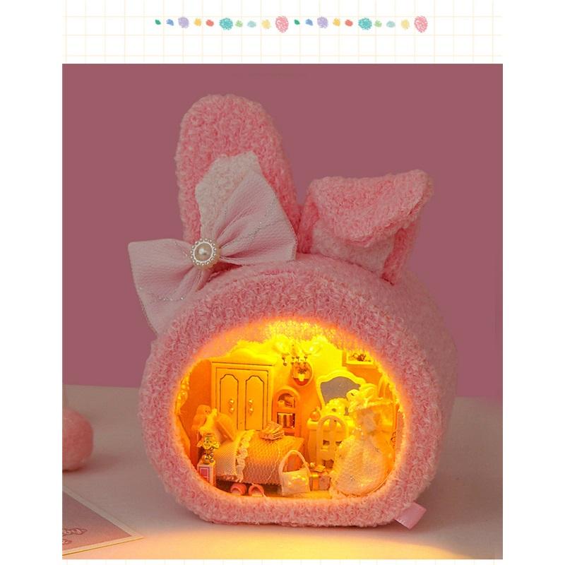 Mini Dollhouse Miniatures DIY Doll House with Furniture Lights Cute Plush Toys Children Birthday Christmas Gifts