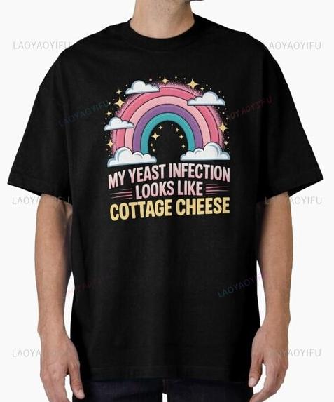 Мой кандидоз выглядит как творог Смешная Шутка Юмор Грубый Уличная одежда Повседневная С круглым вырезом С коротким рукавом Свободная Футболка с принтом Топ S