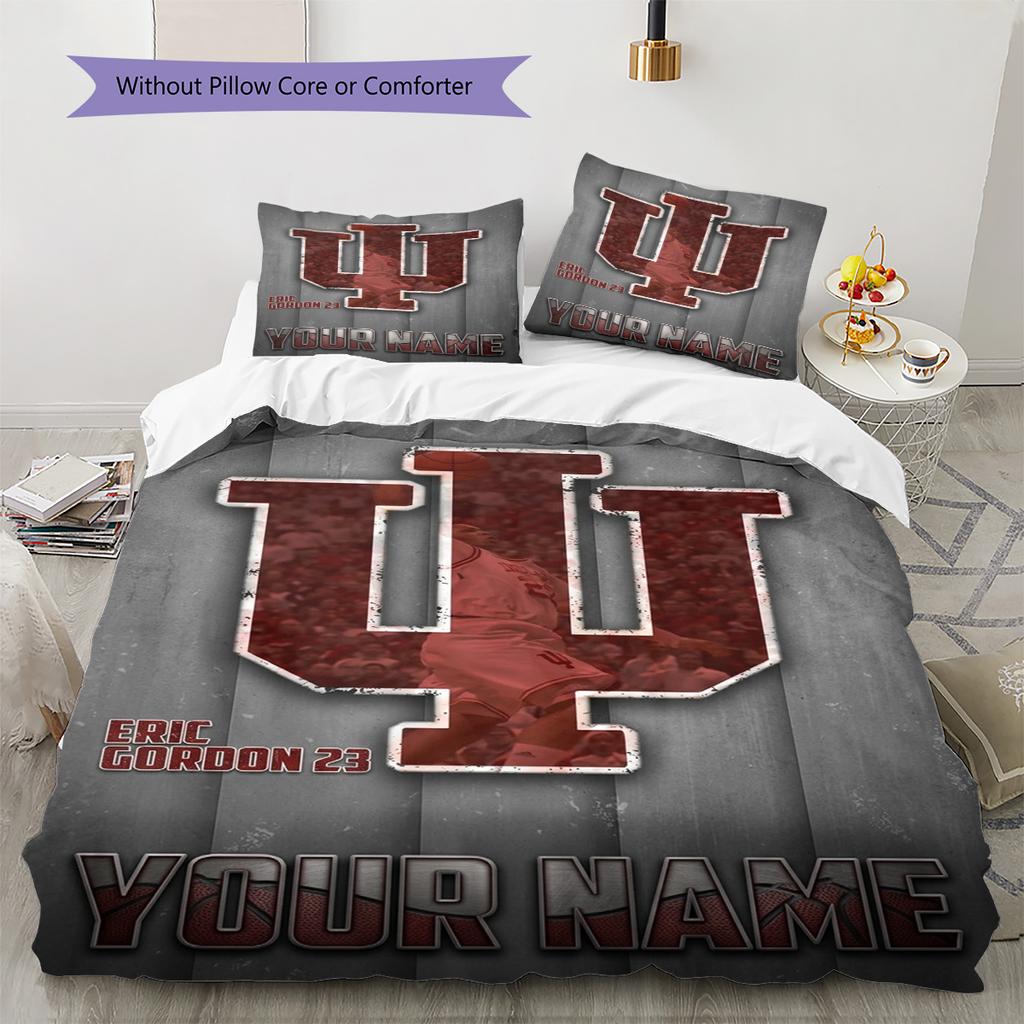 Name Custom Indiana Hoosiers football Pattern Bedding Set Quilt Cover Pillowcase Home Decor Gift (1 * duvet cover + 2 * pillowcase, without core)