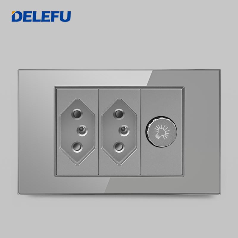 DELEFU Brazil Standard Grey Glass Panel 20A 10A Smart Switch CAT6 Network Socket USB Type-C Wall Outlet Household Charging