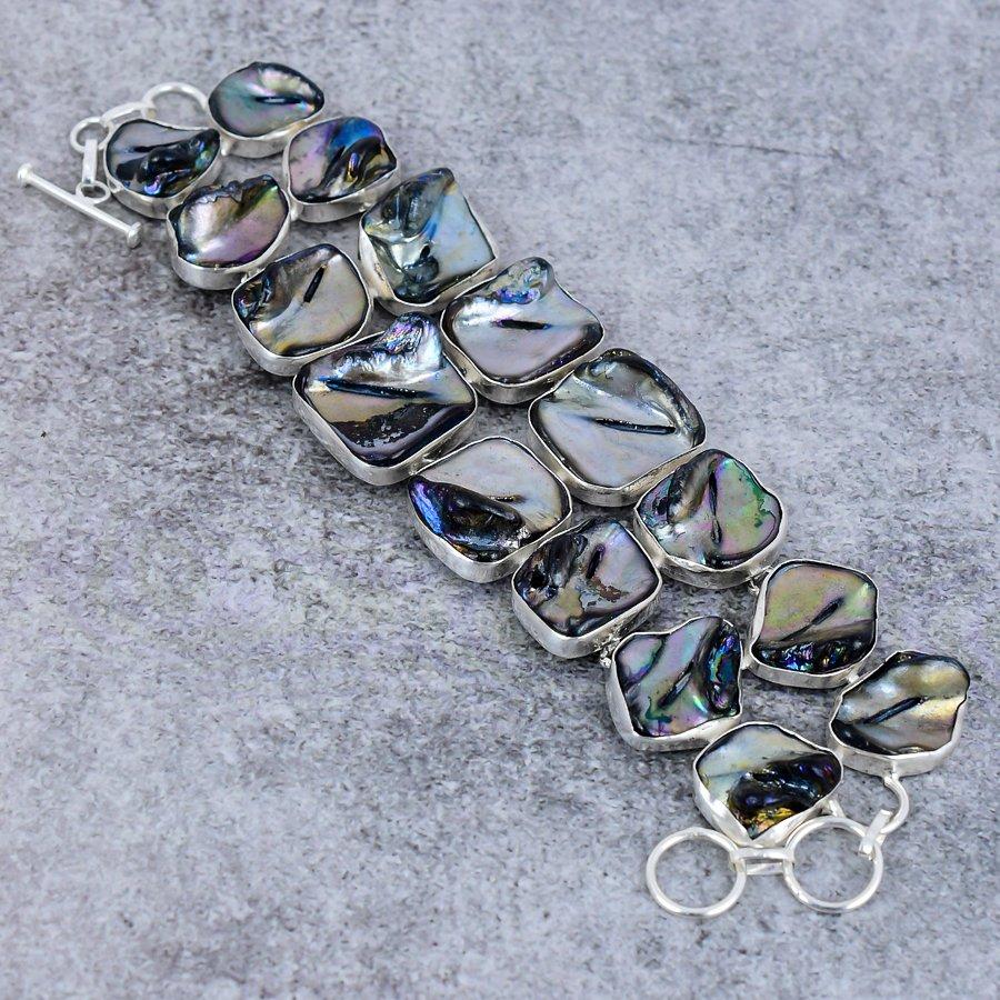 Blister Pearl Gemstone 925 Sterling Silver Bracelet 7-8"