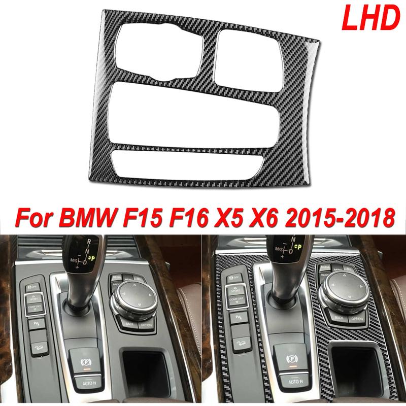 For BMW X5 X6 F15 F16 2015 2016-2018 LHD Real Carbon Fiber Center Gear Shift Panel Cover Frame Cover Stickers Car Accessories