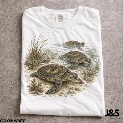 Meeresschildkröte Vintage 90er T-Shirt, Retro Meeresleben Grafik-T-Shirt, Botanisches Ozean Natur Oberteil, Unisex Outdoor Geschenk, Ästhetisches Meeresschildkröten Shirt