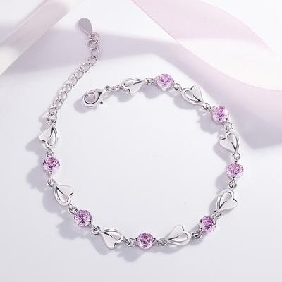 Women Fashion Bracelet Heart Rhinestone Charm Chain Bracelet Zinc Alloy Bracelet Wrist Jewelry for Valentine's Day Birthday Party