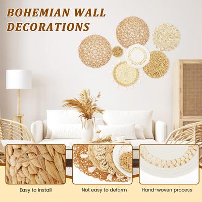 Multi Sizes Boho Wall Basket Décor Set Round Rattan Woven Decorative Basket Wall Art for Farmhouse Living Room Table Settings