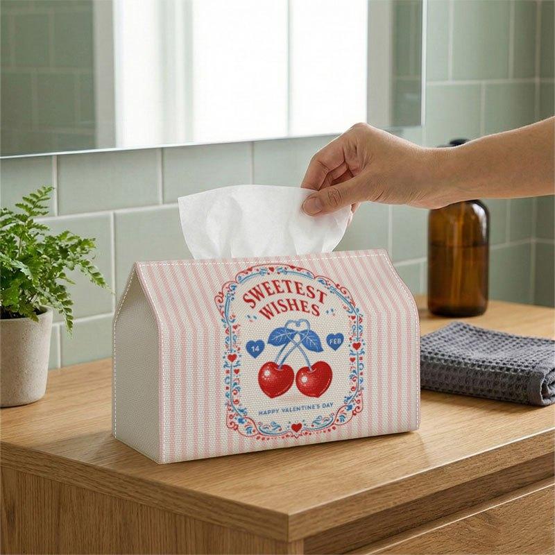 2D Flat 1pc Vintage Romantic Graphic Tissue Box, Cherry Typography Soft Classic Perfect for Outdoor Gatherings, Daily Desktop Use, And Suitable for Be