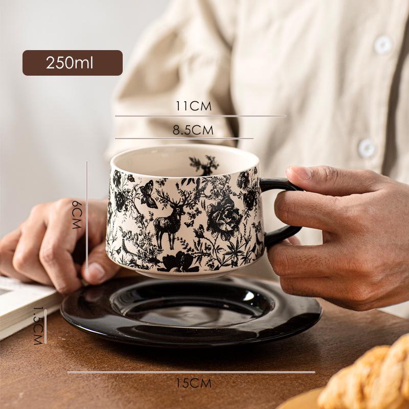 Retro Ceramic Coffee Cup & Saucer Set - Luxurious, High-End Feel for Coffee, Milk, or Water - Ideal Gift