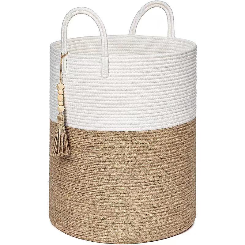Woven Laundry Hamper Basket, Large Capacity Storage Basket for Clothes, Blankets, Underwear, Living Room Bedroom Home Organization Basket
