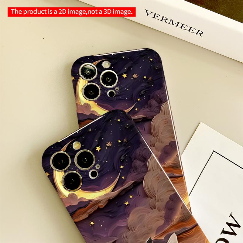 2DFlat Moonlit Cats Sky Canvas All Inclusive Film Hard iPhone Case, Compatible with iPhone 18 Pro Max 17 16 15 14 13 12 11