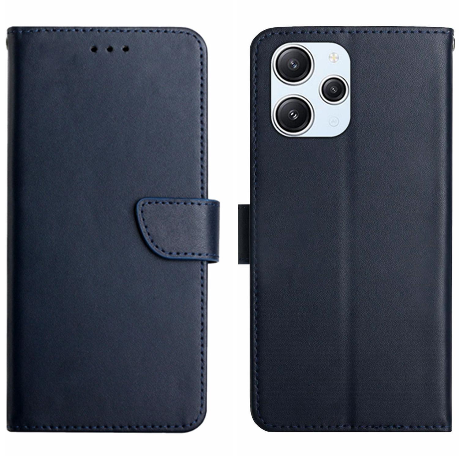 

HT02 For Xiaomi Redmi 12 5G (Global)/Poco M6 Pro 5G Wallet Phone Cover Genuine Cow Leather Shockproof Phone Stand Cover Blue