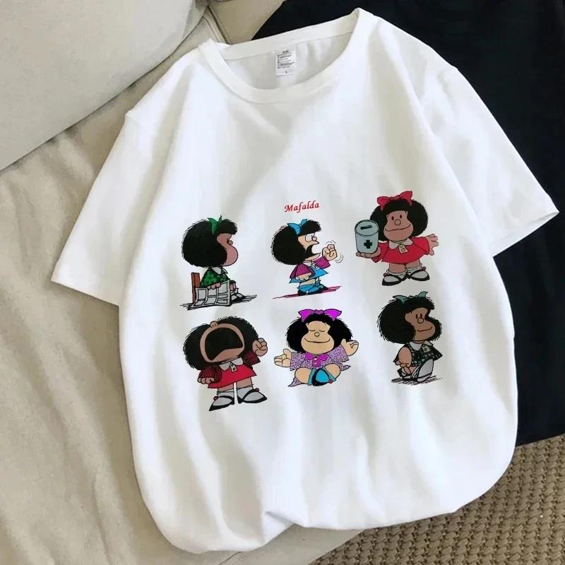 Harajuku Fun Cartoon Mafalda Kawaii Pattern Printed T-shirt Summer Cotton T-shirt Fashion Trend Top Harajuku Cotton Street Wear