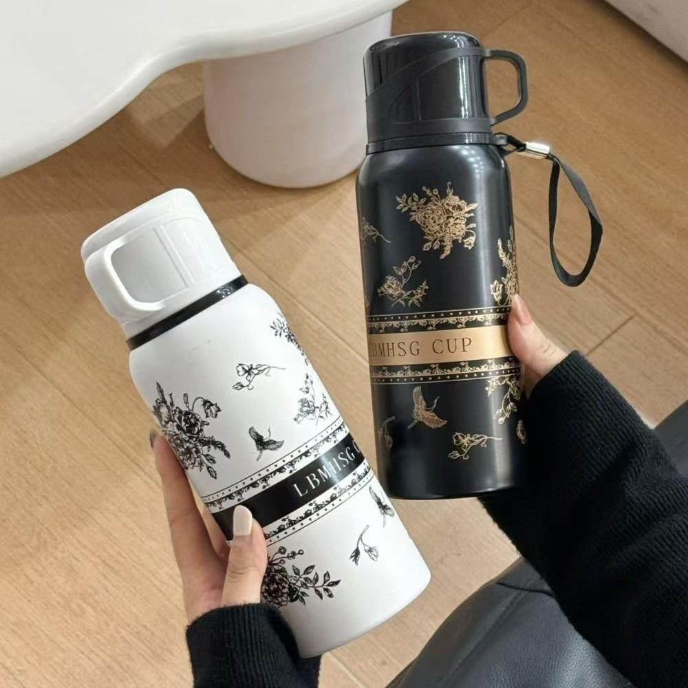 Double Layer Gardenia Thermo Bottle Large-capacity Portable Water Bottle  Sports Activities