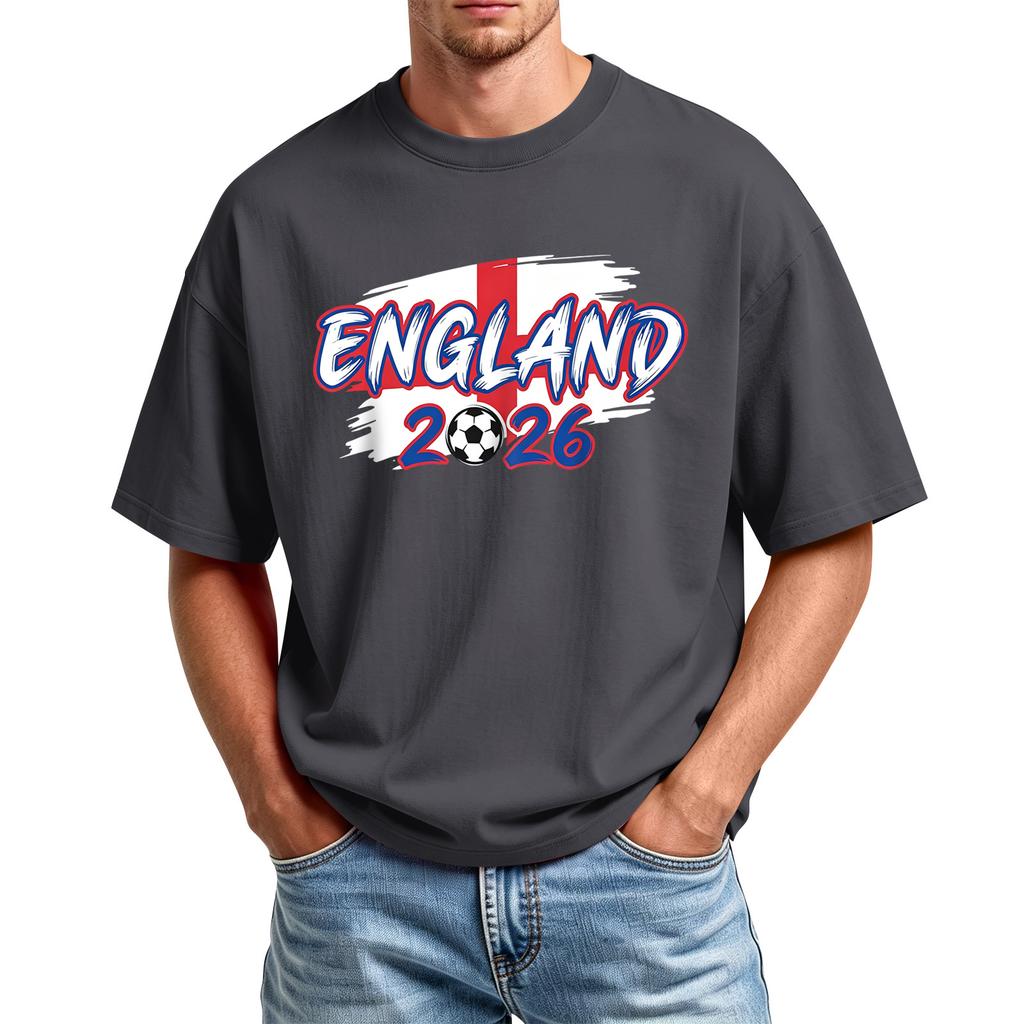 Men's Casual Sports T-Shirt Crew Neck Short Sleeve Top with England 2026 Football Print Suitable for Daily Wear and Outdoor Activities
