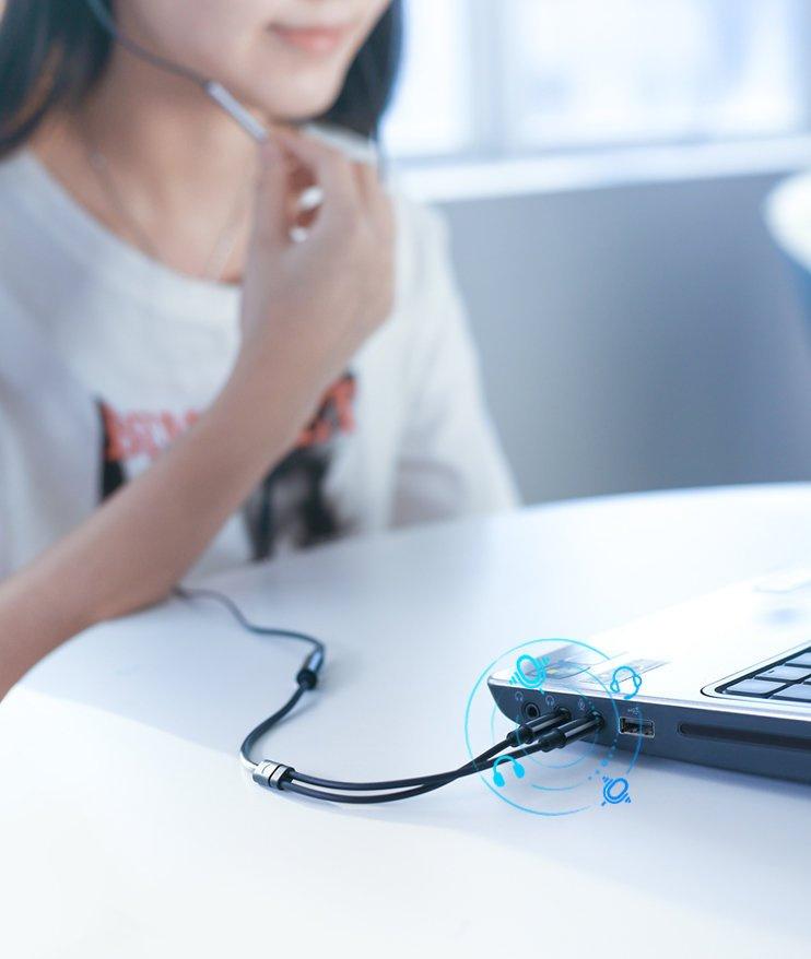 Ugreen Dual Male 3.5mm AUX Splitter Cable for Microphone & Headphones - Black (Model: AV140)