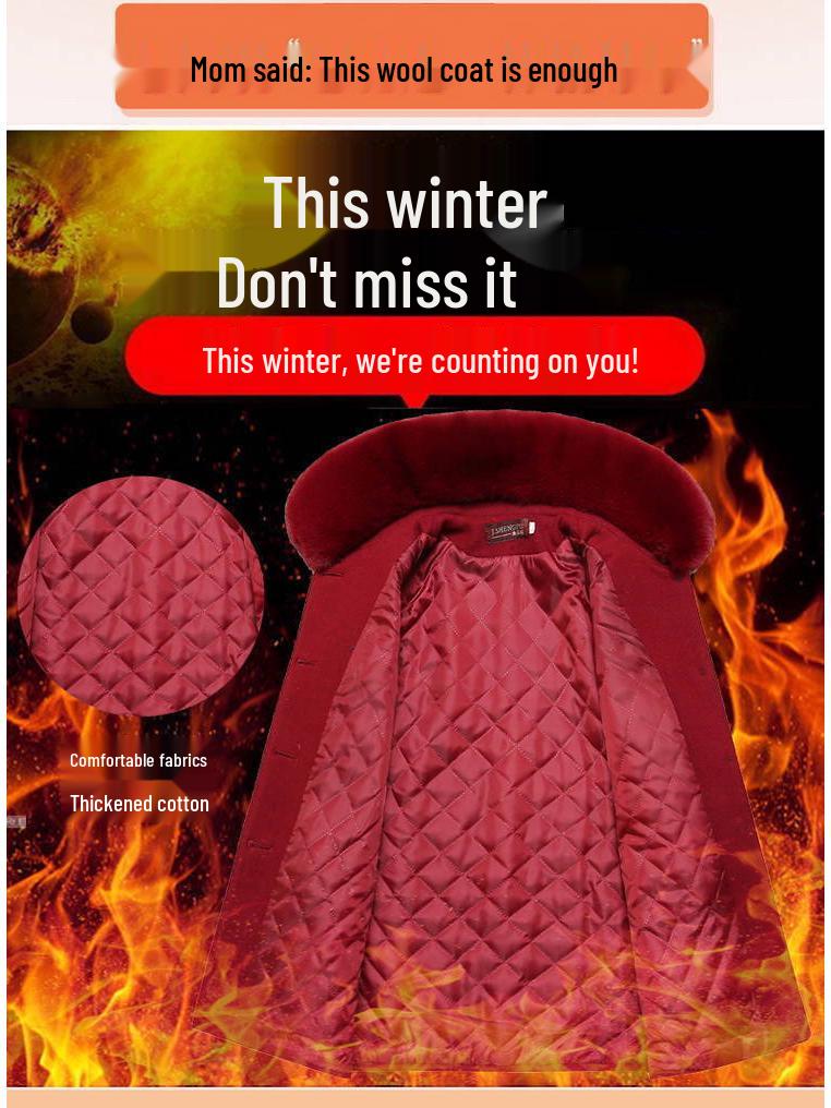 Palton de lână de iarnă de lungime medie pentru mamă - Larg, la modă și extra gros pentru femei