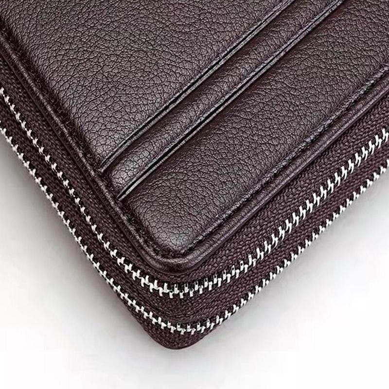 Multi Slot Men'S Handbag Mens Wallet Long Purse Leather Double Zipper Large Capacity Business Handbag Card Case Gift For Men