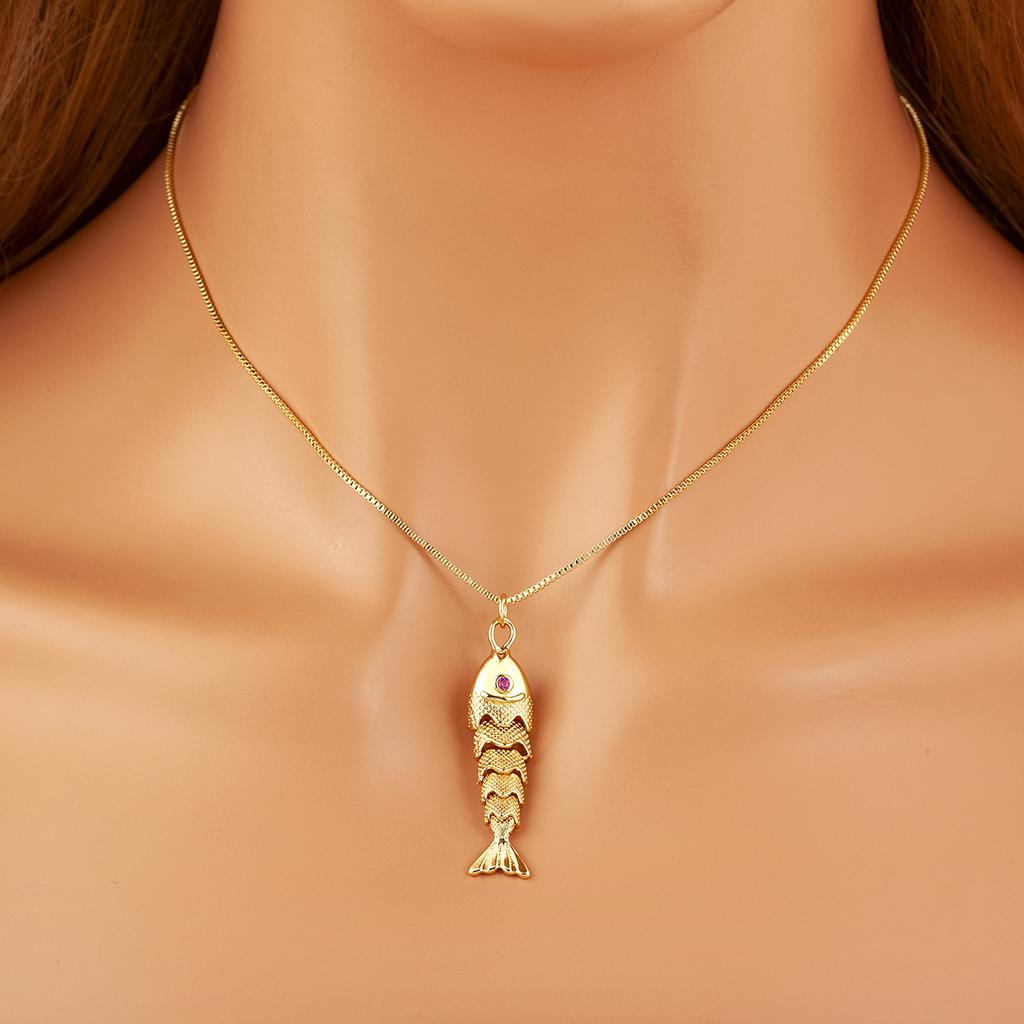 AIBEF S/M/L 3 Design Exquisite Lifelike Goldfish Necklace  Red Zircon Copper Jewelry Party For Women Men Accessories Gift