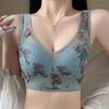 Reggiseno con stampa senza cuciture per donna, reggiseno push-up con reggiseno a fiori, reggiseno con gilet imbottito e top in pizzo
