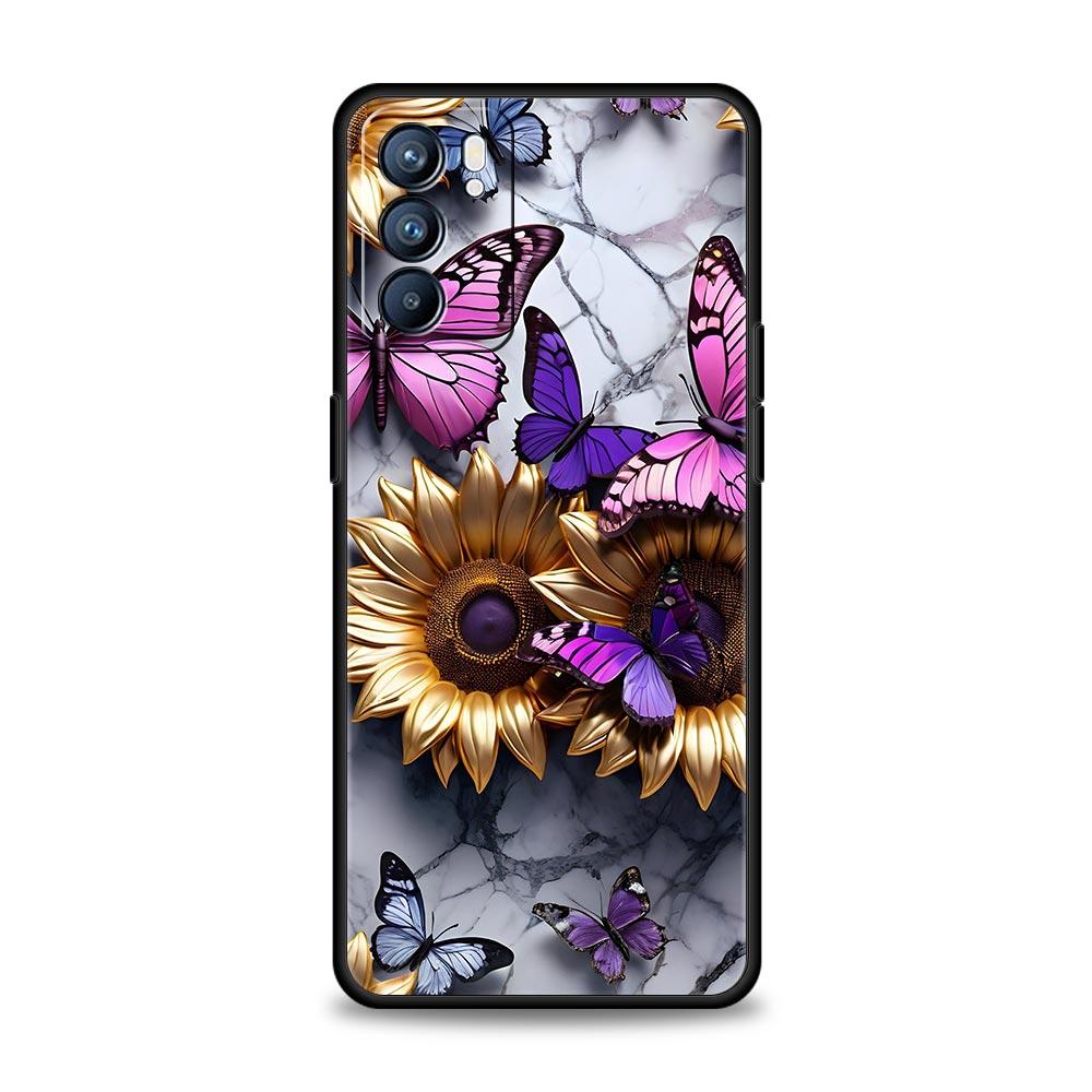 Fashionable Butterfly Flower Pattern Phone Case For Oppo Reno 13 12 11 10 7 F Find X5 X6 A98 A80 A79 A78 A57 A17 Pro 5G Soft TPU