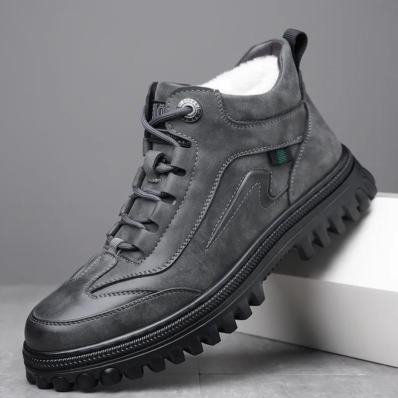 Winter Boots for Men Fashion Casual High Top Boot Winter Plush Warm Cotton Shoes Outdoor Non Slip Snow Boot Ankle Platform Boots