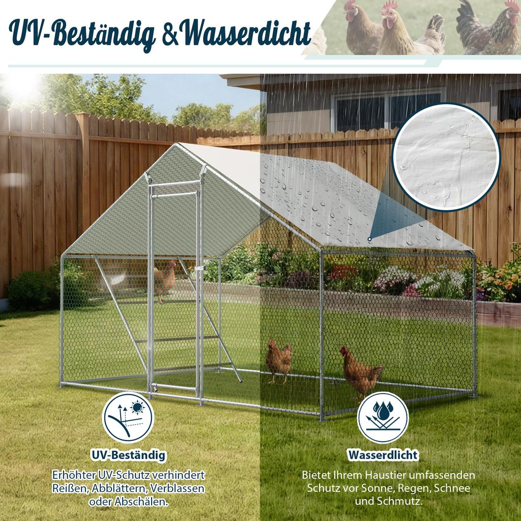 Con Escalera: Gallinero 3x2m incl. Cerradura de Seguridad, Cubierta Impermeable UV y Tubos Reforzados de 1 mm. Ideal para Gallinas, Palomas, Patos.