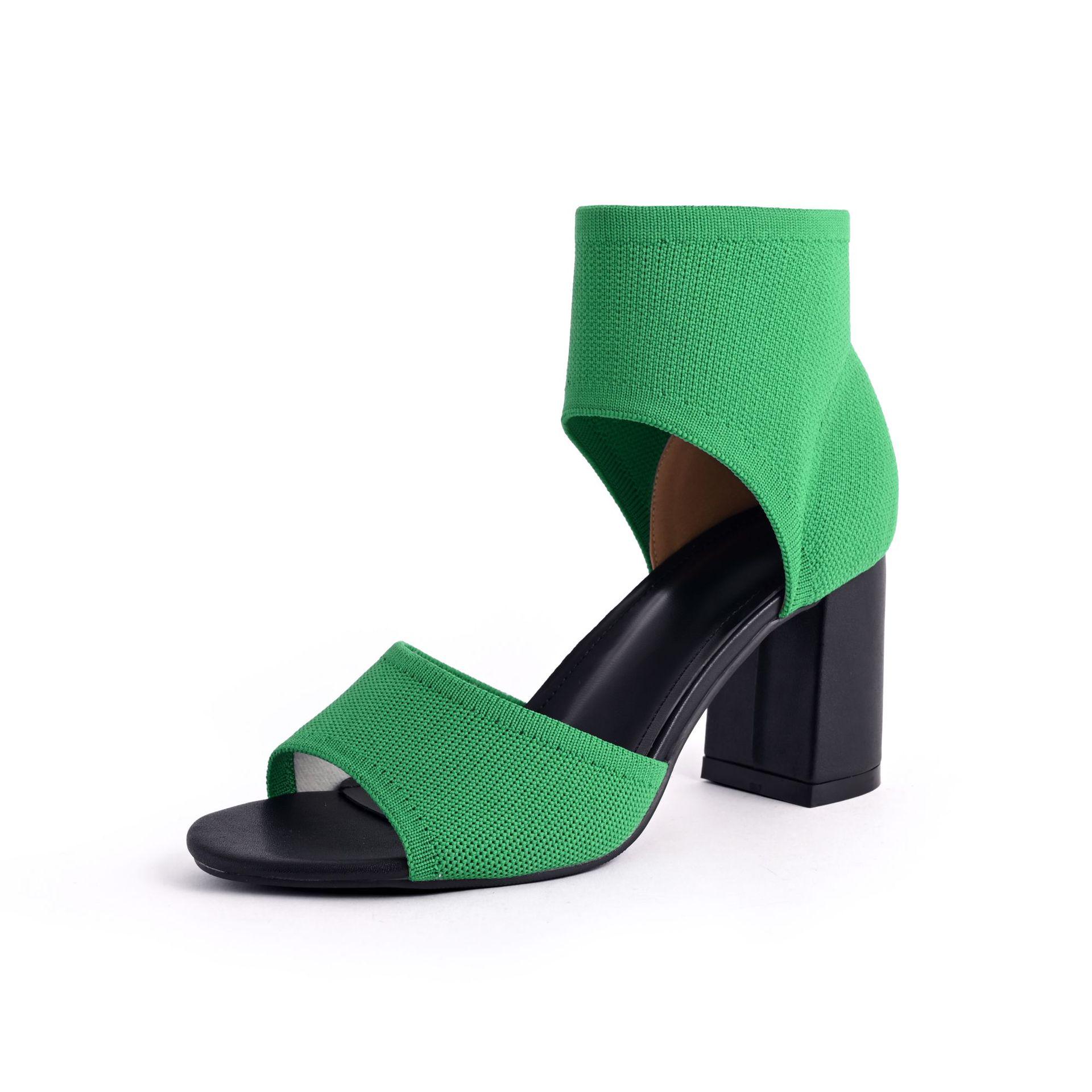 Spring/Summer Flyknit Chunky Heel Open Toe Bootie: Women s Breathable Roman Sandals US 7.5 зелёный