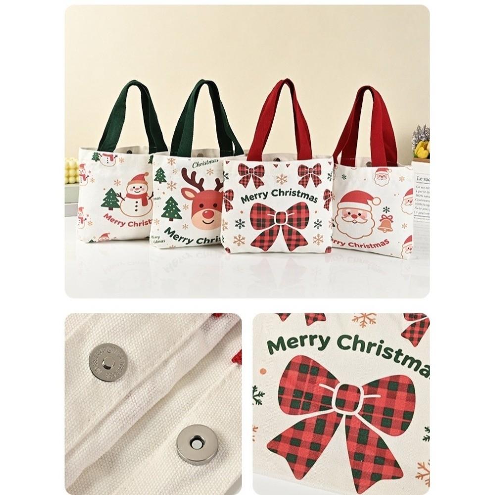 New Canvas Christmas Handbag Santa Snowman Reindeer Printed Reusable Shopping Bags Foldable Shoulder Bag Christmas Shopping