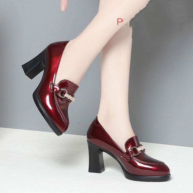 Women's Hot Wholesale New Fashion Single Work High Heels Shoes Comfortable Gold Chain Flash Diamond Pointy Thick Heels Big Toe