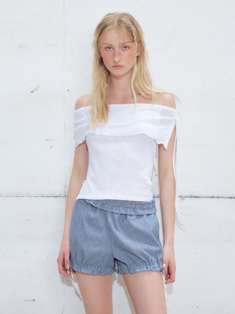 ETMON String Off Shoulder T-Shirt, White