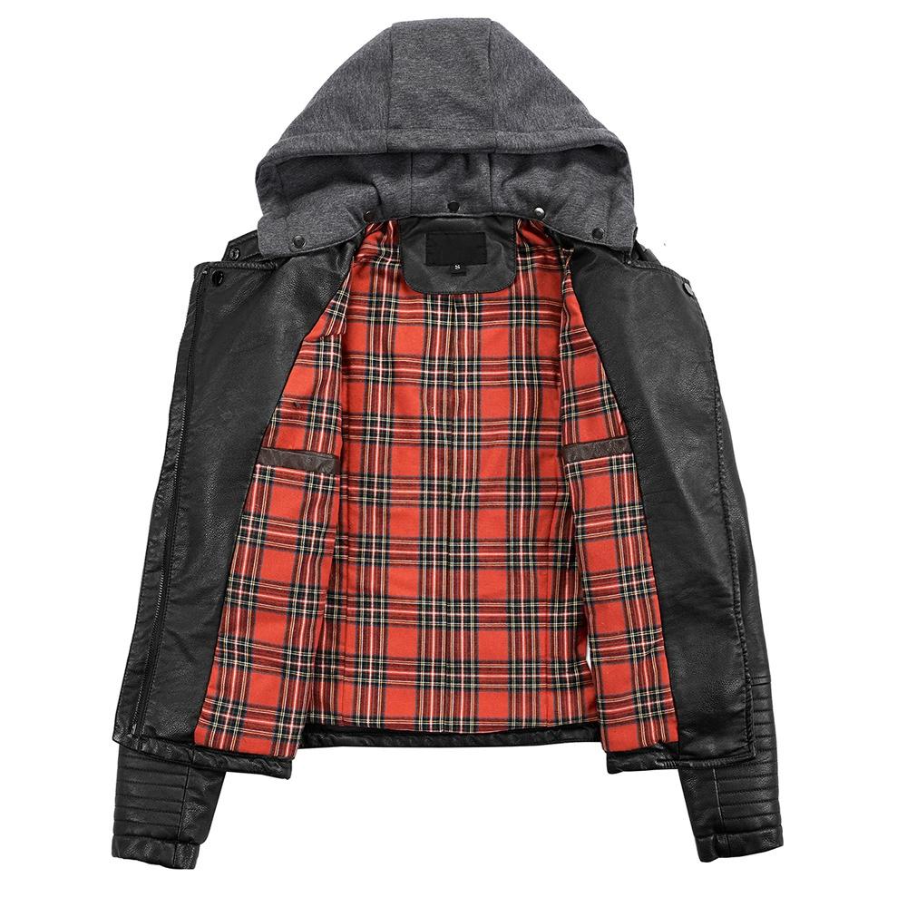 Veste de moto en cuir pour femme automne et hiver, veste courte à capuche amovible, coupe slim avec veste en cuir polaire pour femme