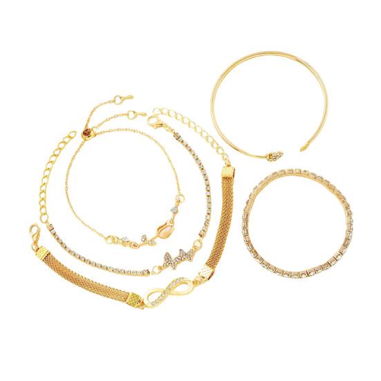 5Pcs/Set Women Stackable Rhinestone Bracelets Alloy Tulip Butterfly Bracelets Layered Cuff Chain Bracelets Jewelry for Party Dating
