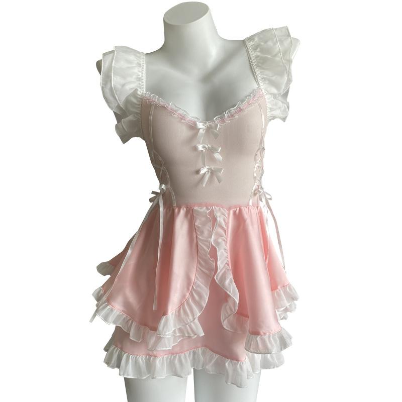 Lenjerie sexy transparentă sexy drăguță servitoare sânii mici perspectiva fierbinte flirt pat uniformă seducție