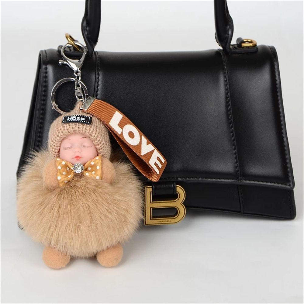 Cars Key Ring Jewelry Gift Sleeping Baby Doll Pompom Keyring Fluffy Plush Doll Plush Keychain