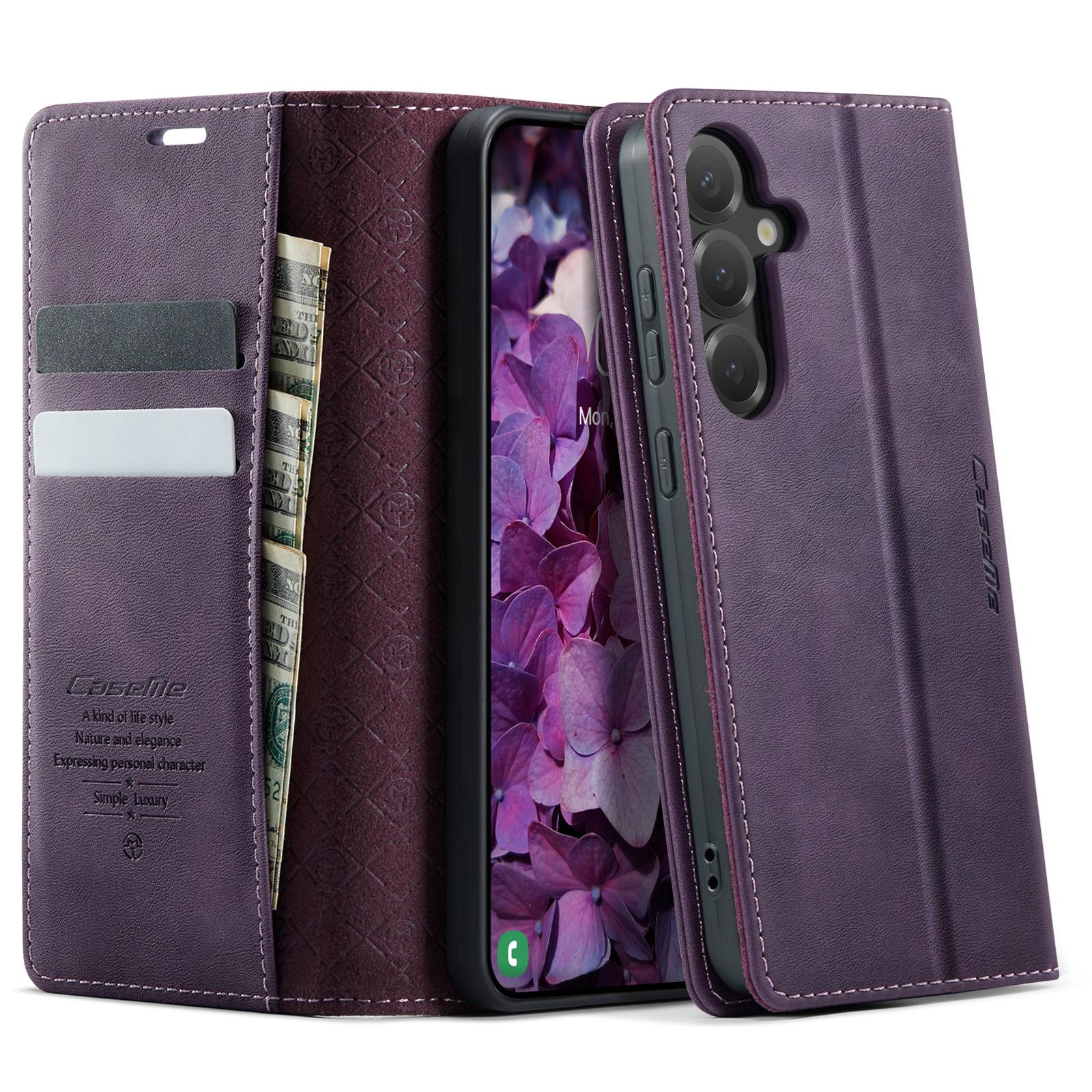 

For Samsung Galaxy S25+/Galaxy S24+ Case CASEME 033 Series RFID Blocking Wallet Stand Calf Texture Leather Phone Cover E