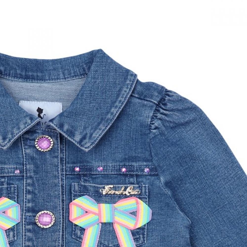 French Cat Denim Jacket With Ribbon Q51dbk060n3