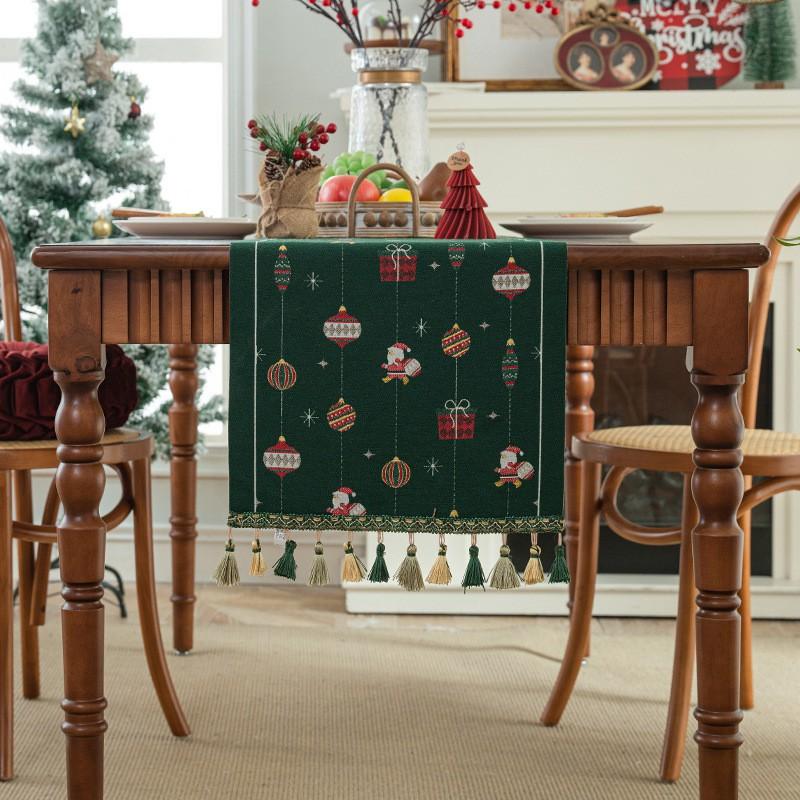 Christmas Tree Table Runner Tassel Home Decor Tablecloth Bed End Scarf
