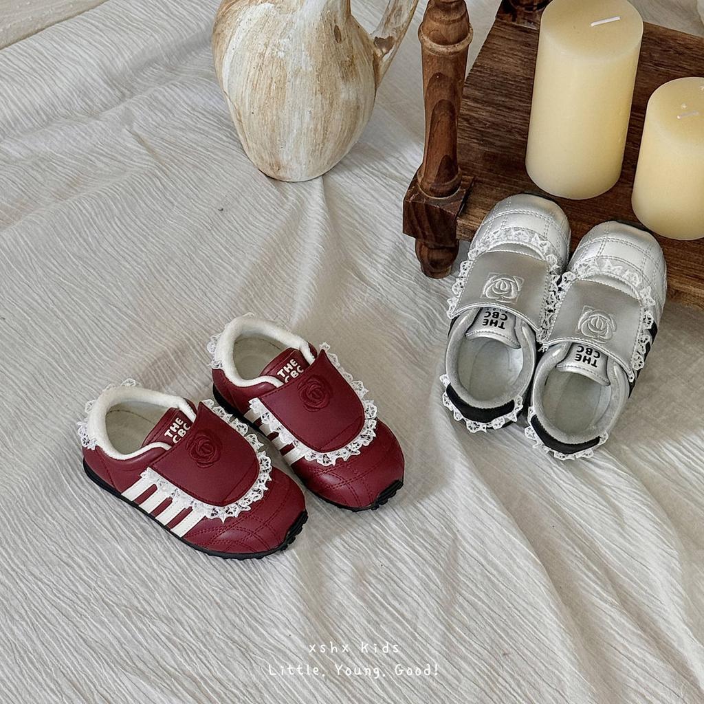 XSHX Camellia Virtue | Girls' Retro Functional Thin-soled Sports and Leisure Board Shoes Velcro Autumn and Winter Velvet