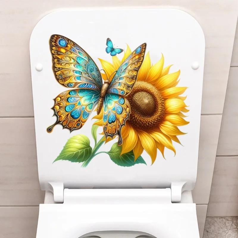 Samoprzylepne Naklejki Kolorowy Kreskówkowy Motyl Kwiat PVC Wodoodporna Naklejka na Toaletę do Dekoracji Domu Łazienki