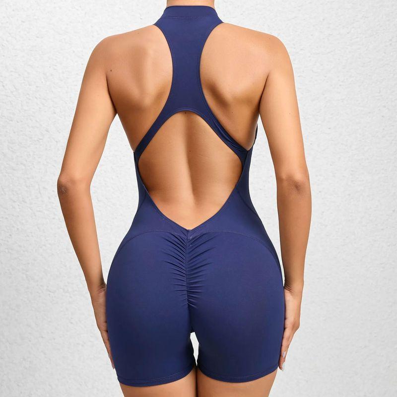 

Tight Zippered Sports Jumpsuit for Women Tight Belt Zip-up Sports Jumpsuit Navy blue L