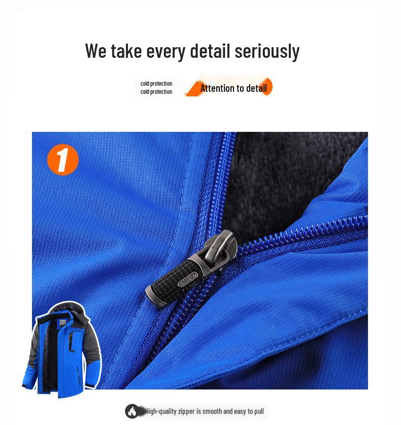 Cross-Border Outdoor Windproof Plus-Size Fleece-Lined Winter Windbreaker Jacket for Skiing and Fishing