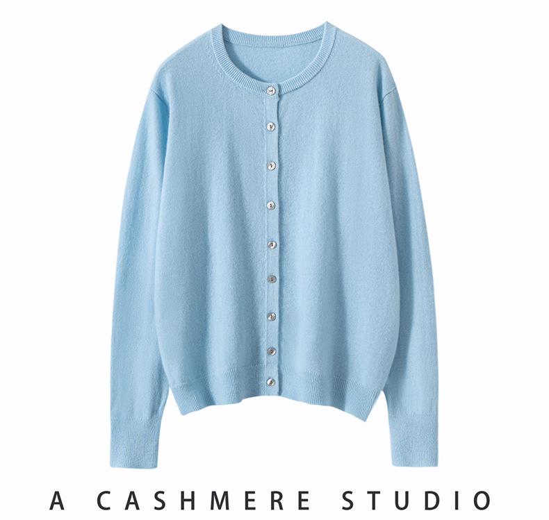 100% Cashmere Women's Loose Round Neck Knitwear Cardigan - Autumn/Winter Collection
